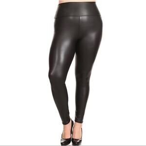 J2 Fashion Plus Size Faux Leather Leggings Black Matte Goth Bikercore 1X 2X 3X